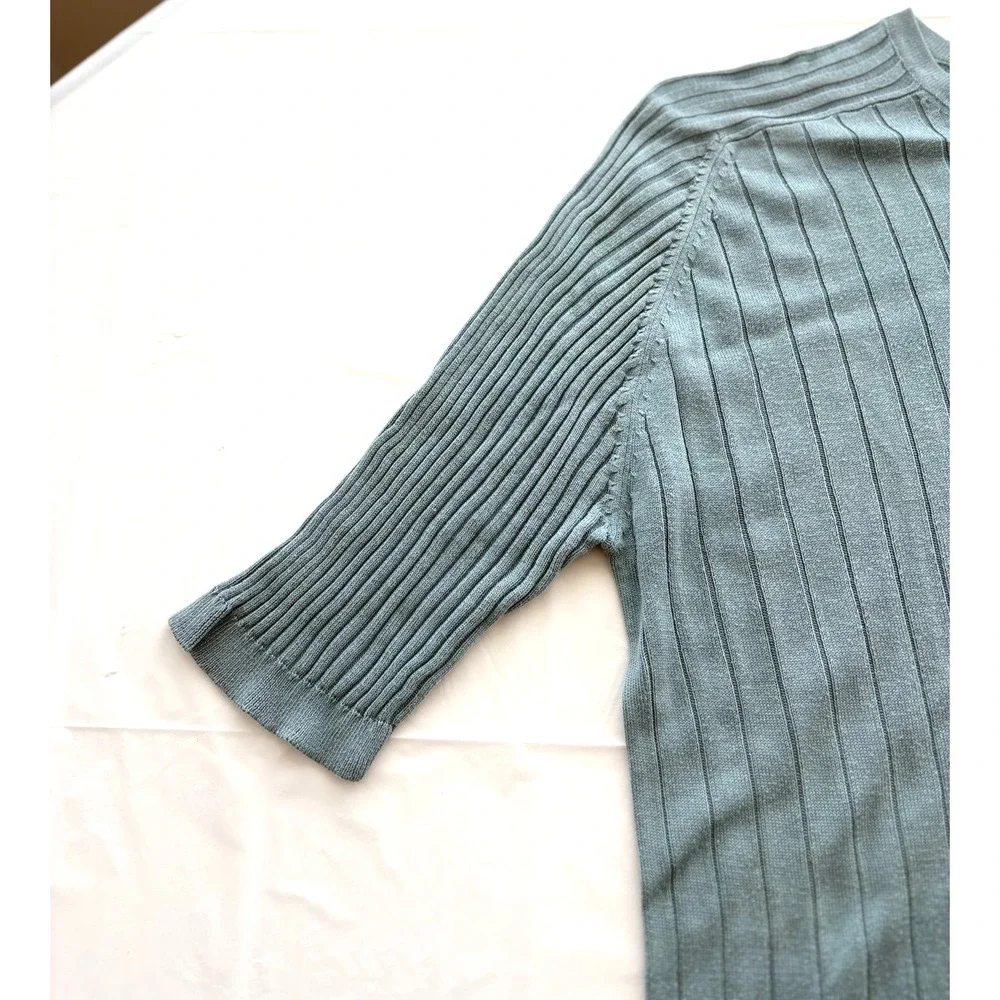 Kevo Sweater‎ Mens Large Blue 2-Ply 100% Silk Ribbed V Neck Pullover Lightweight - Picture 9 of 16